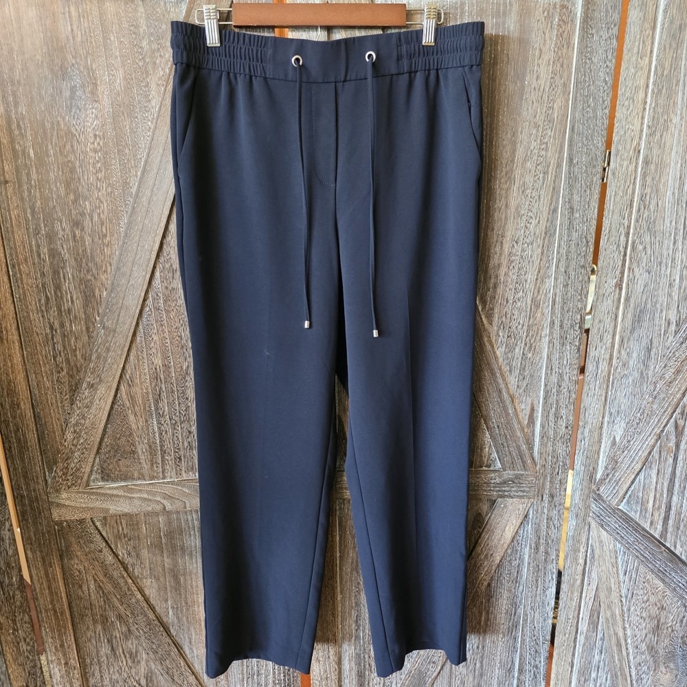 Talbots Pants Women's Size Large Navy Blue Drawstring Straight Leg Lightweight